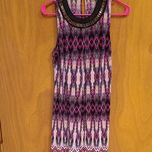 Purple and Pink Embellished Halter Sheath Dress